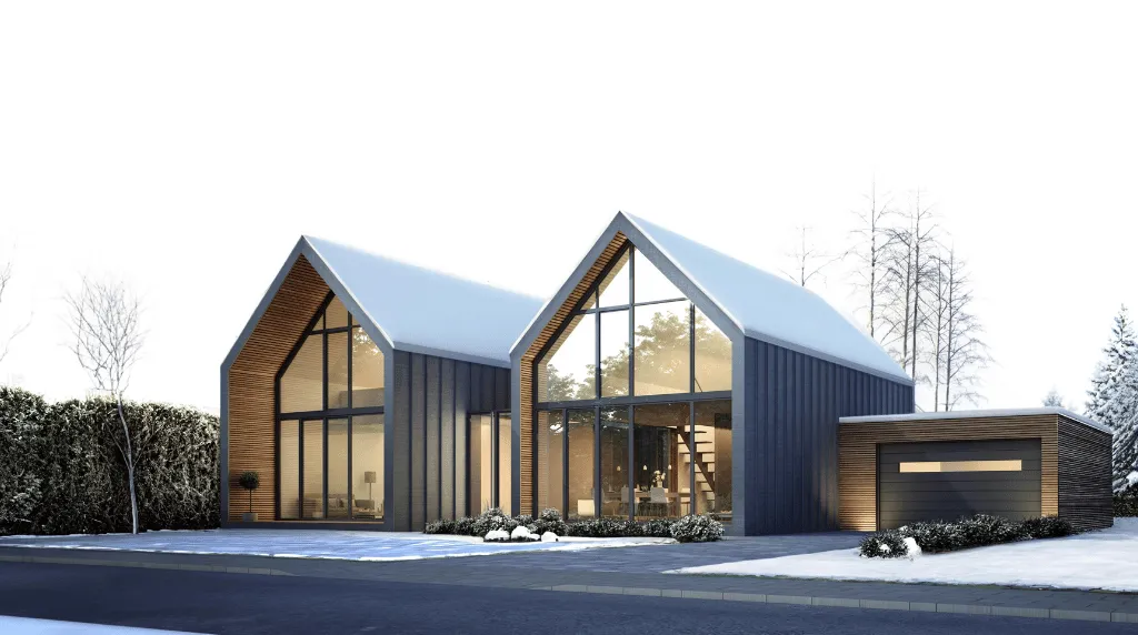 futuristic home with heated driveway